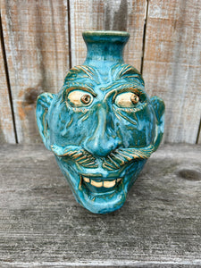 # 55 Turquoise Glazed 26th Anniversary 9” Face Jug by Crystal King