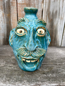 Turquoise Glazed 26th Anniversary 9” Face Jug by Crystal King