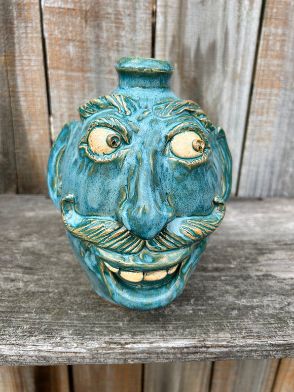 #52 Turquoise Glazed 26th Anniversary 8” Face Jug by Crystal King